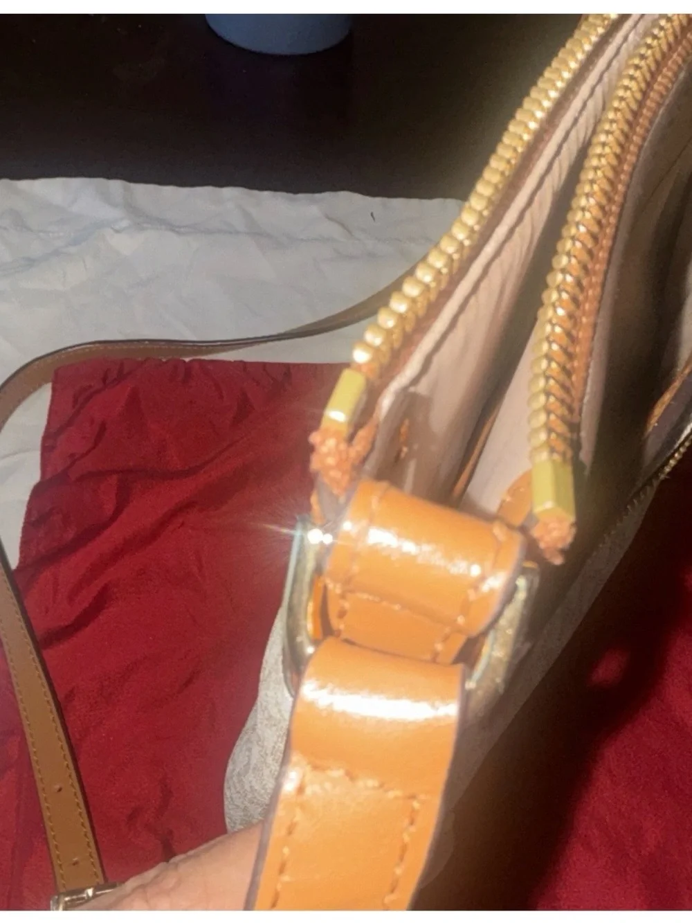 Michael Kors White & Tan MK Logo Messenger Bag